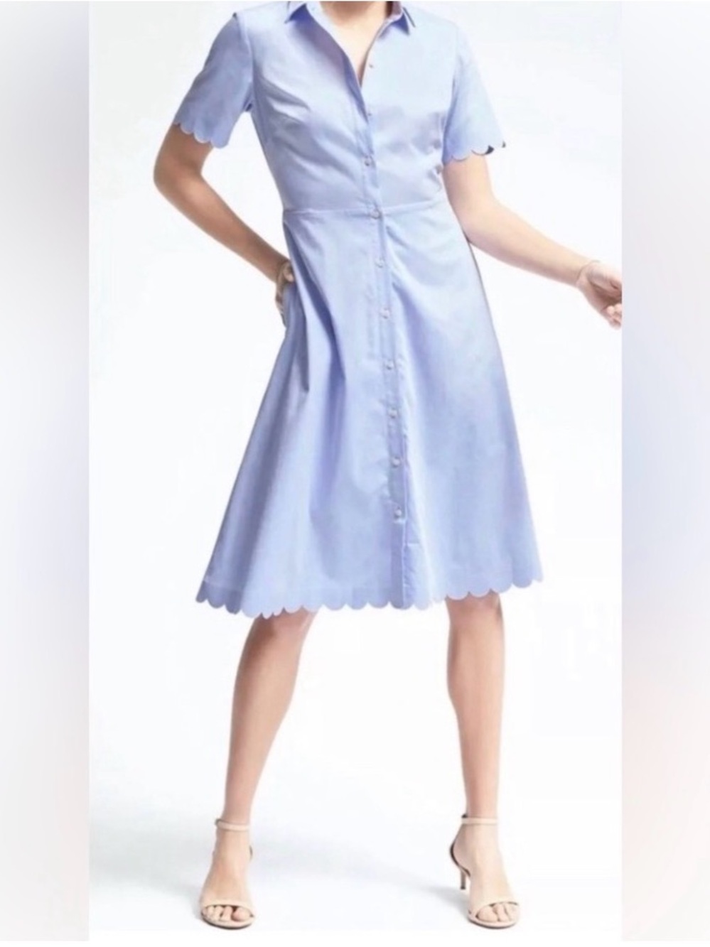 Banana Republic Light Blue Scalloped Button-Front Shirt Dress